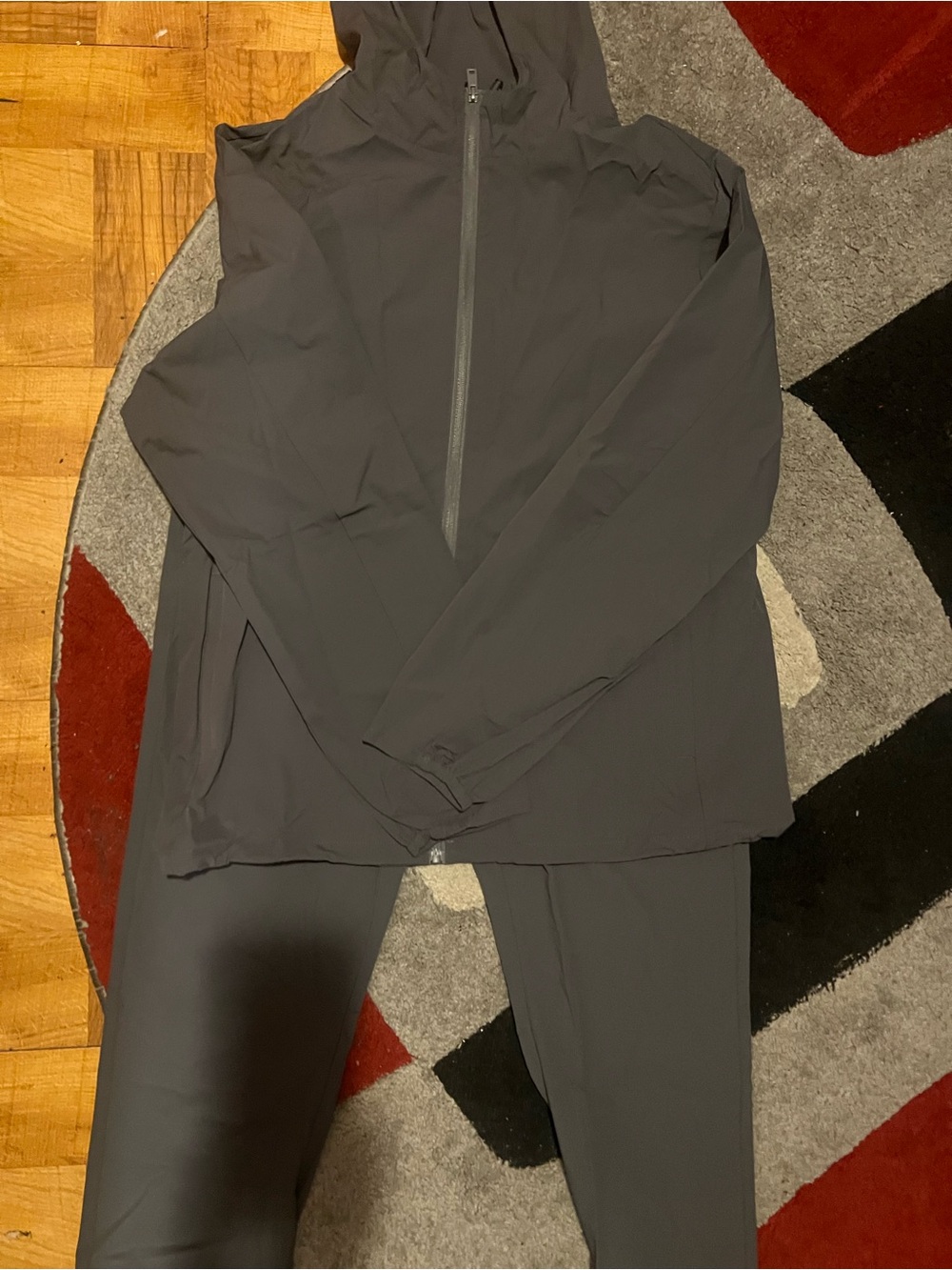 Gray Hooded Windbreaker and Pants Set
